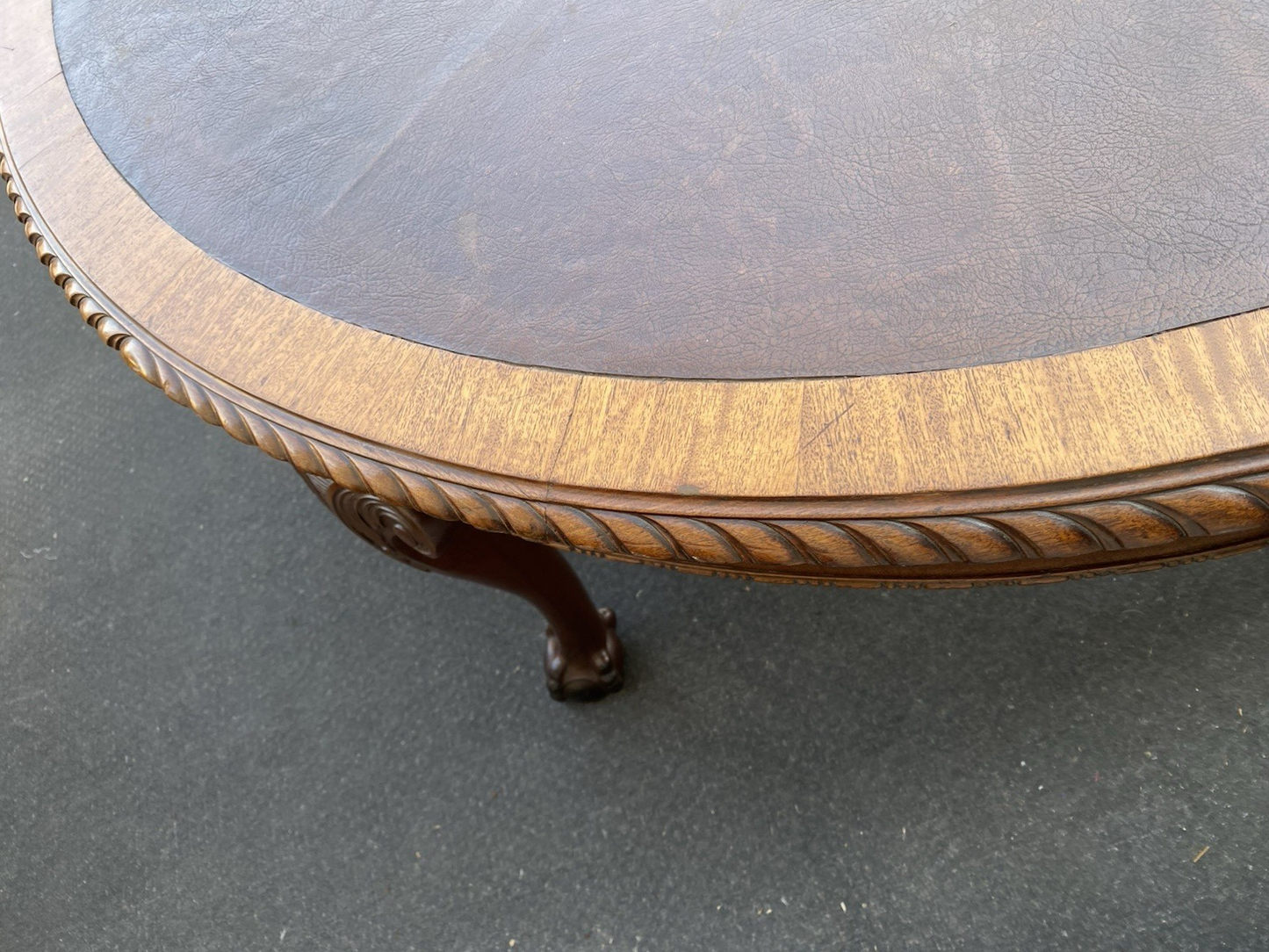 66354 Mahogany Leather Top Claw Foot Dining Table