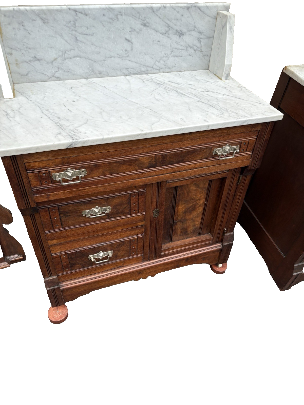 65728 Antique Victorian Bedroom Set Full Size Bed Dresser w/ Mirror + Washstand