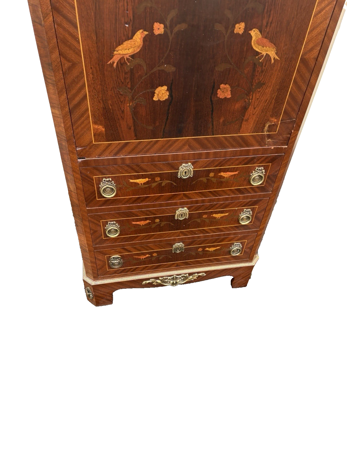 66581   Inlaid Marble Top  Louis XV Slant Front Desk Cabinet