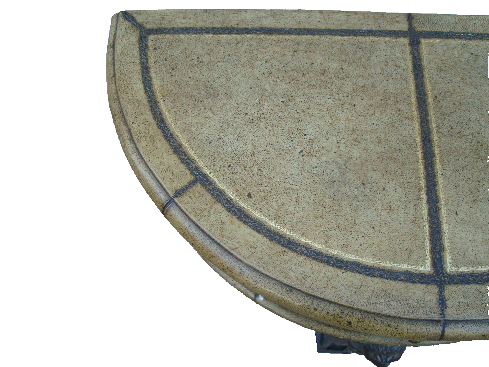 60439  Fancy Decorator Half Moon Console Table with Iron Figural base + Drawer