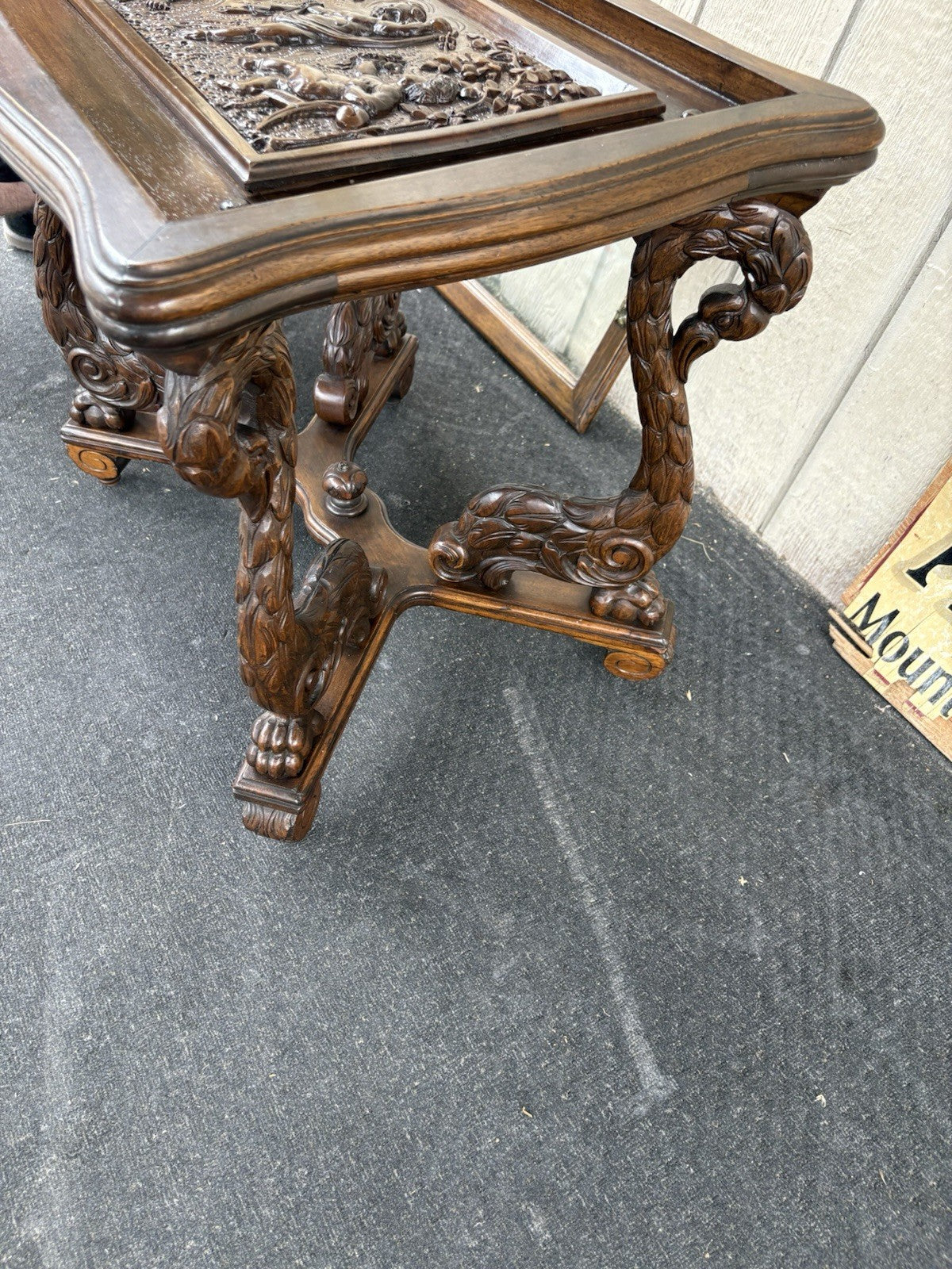 66801    RARE Custom made  Antique Figural CHERUB Tray Top Coffee Table Stand