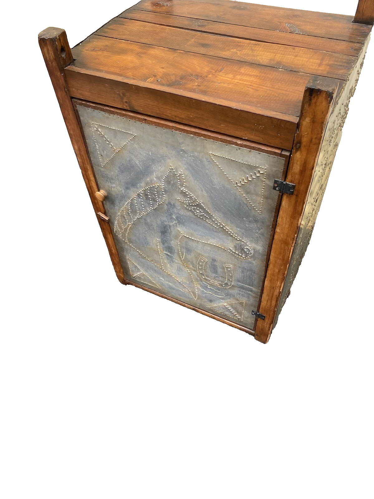 64589 Antique Pie Safe Punched Tin Horse Design