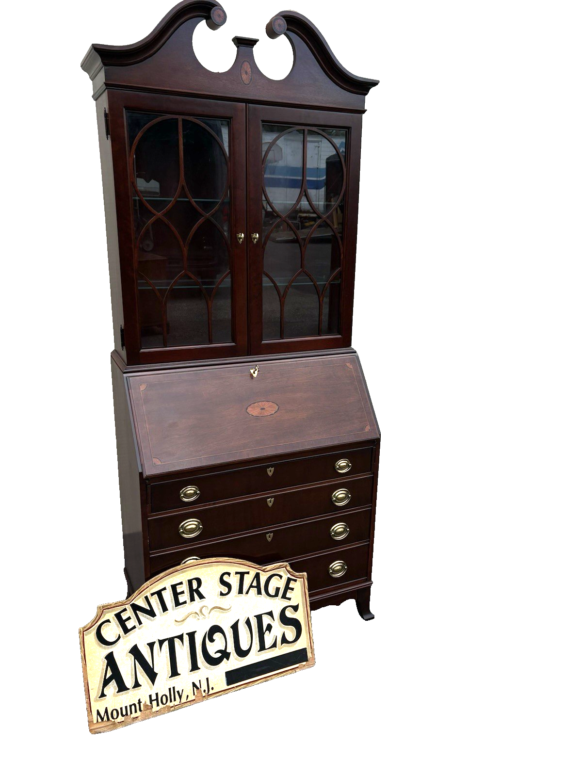 67138 JASPER Furniture Inlaid Secretary Desk w/ Bookcase Top