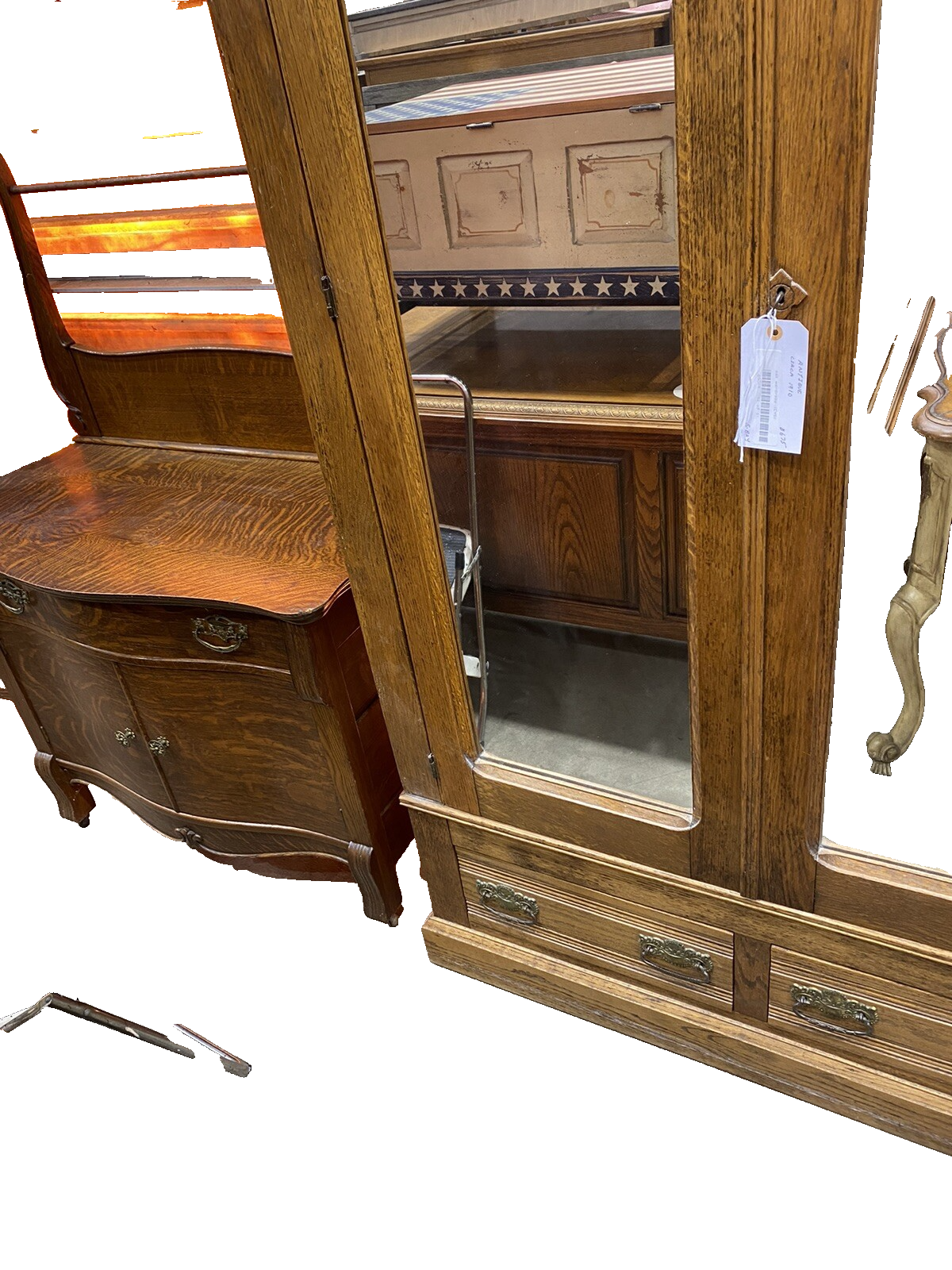 65564   Antique Victorian Oak 2 Door Wardrobe Cabinet