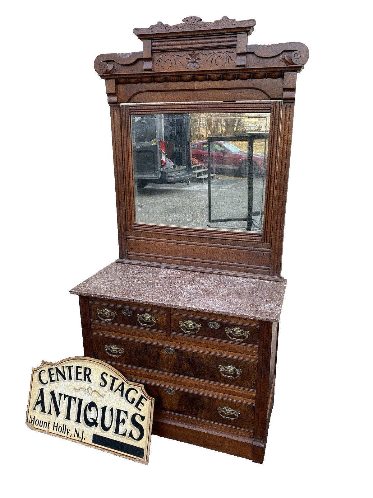 66120   Antique Victorian Marble Top Dresser with Mirror