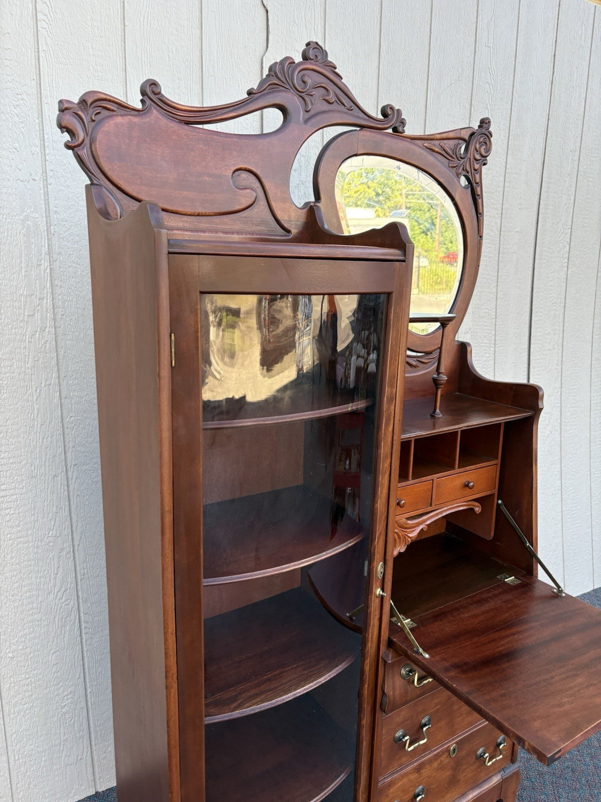 67010 Antique Mahogany Side By Side Desk with Bookcase