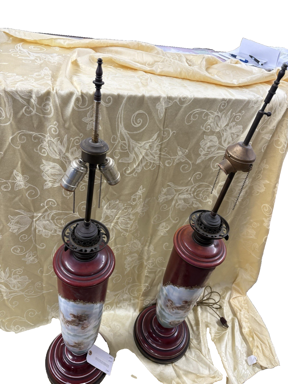 65041 Pair Antique Porcelaine Table Lamps with Cherubs