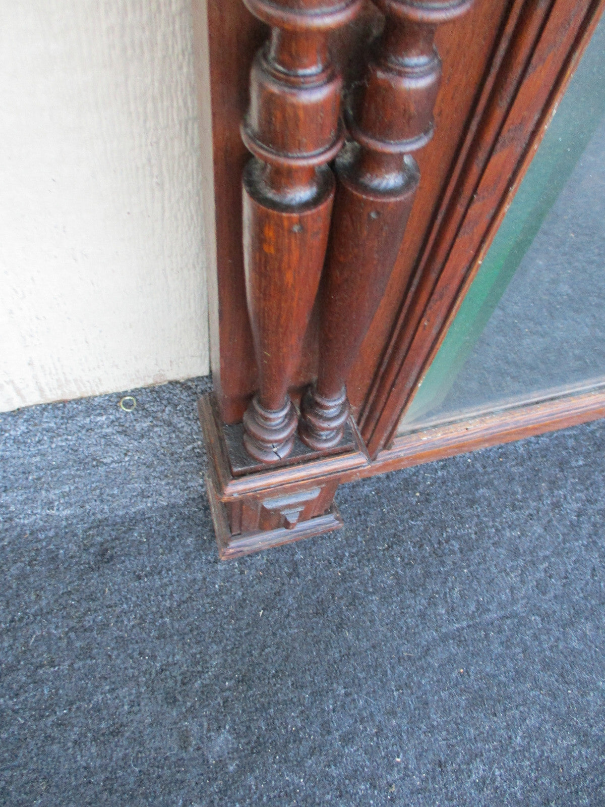 63871   Antique Oak French Hand Carved Beveled Mirror