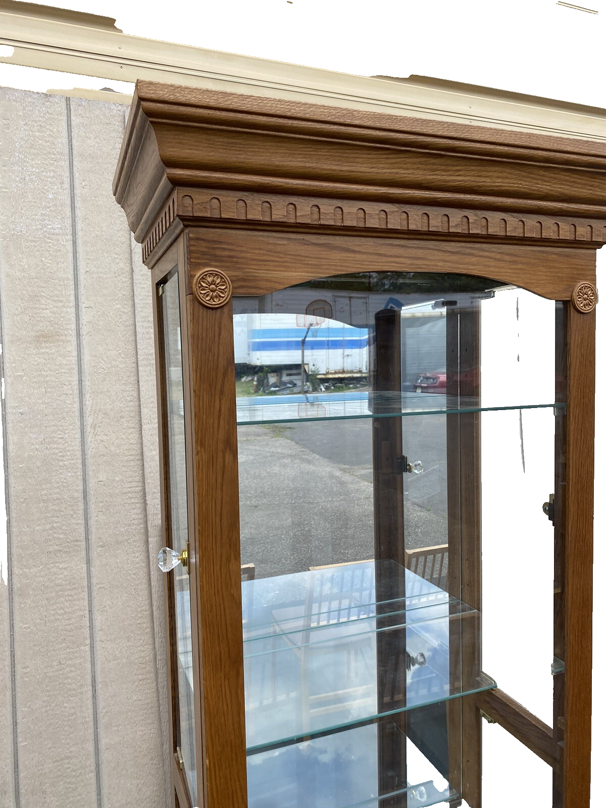 65590     PAIR   of    Matching    Oak Curio China Cabinets