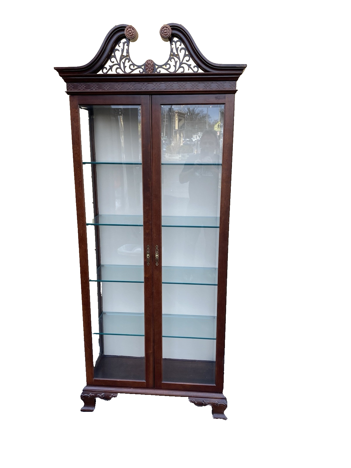 66239 Mahogany Arched Curio China Cabinet with Plate Glass Shelves