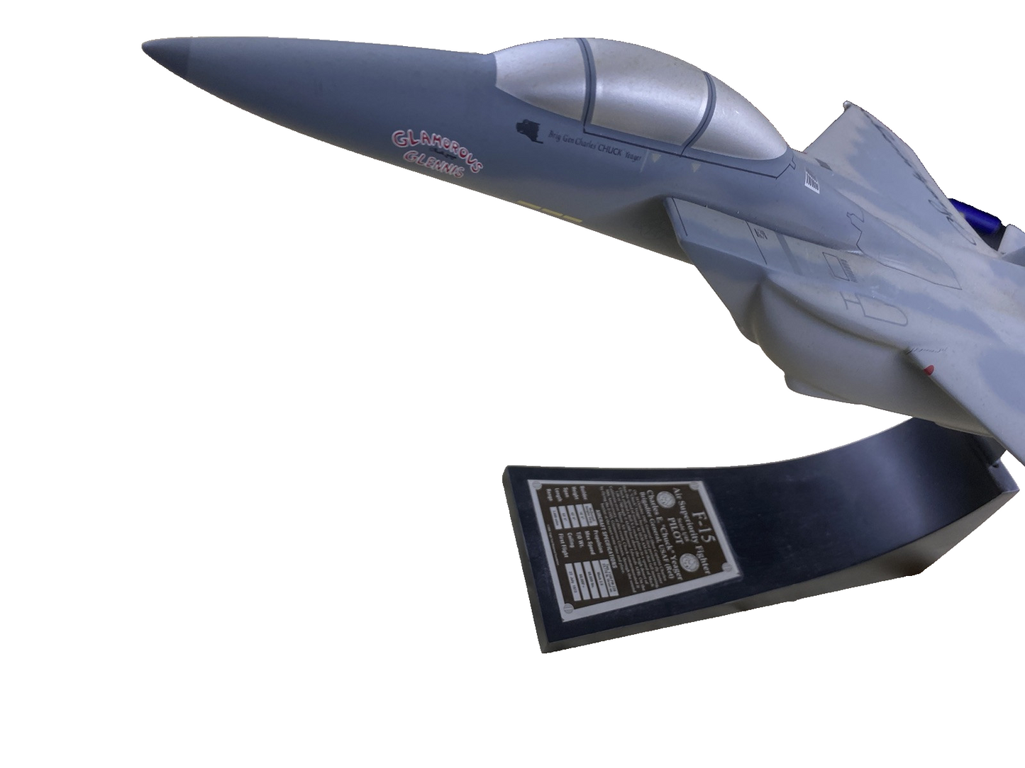 ES 215:    F 15 Jet Signed  CHUCK YEAGER  on Stand Airplane Plane  Danbury Mint