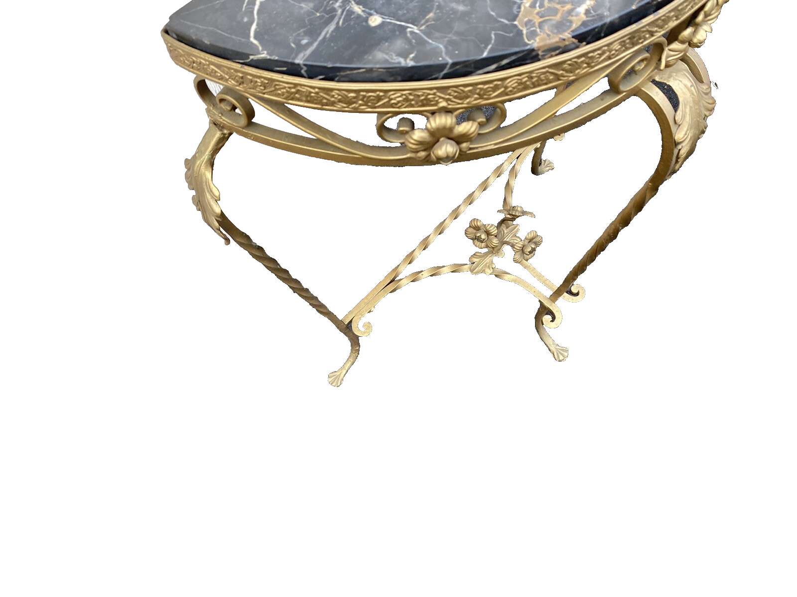 65634    Marble Top Decorator Iron Demilune Console Table Stand