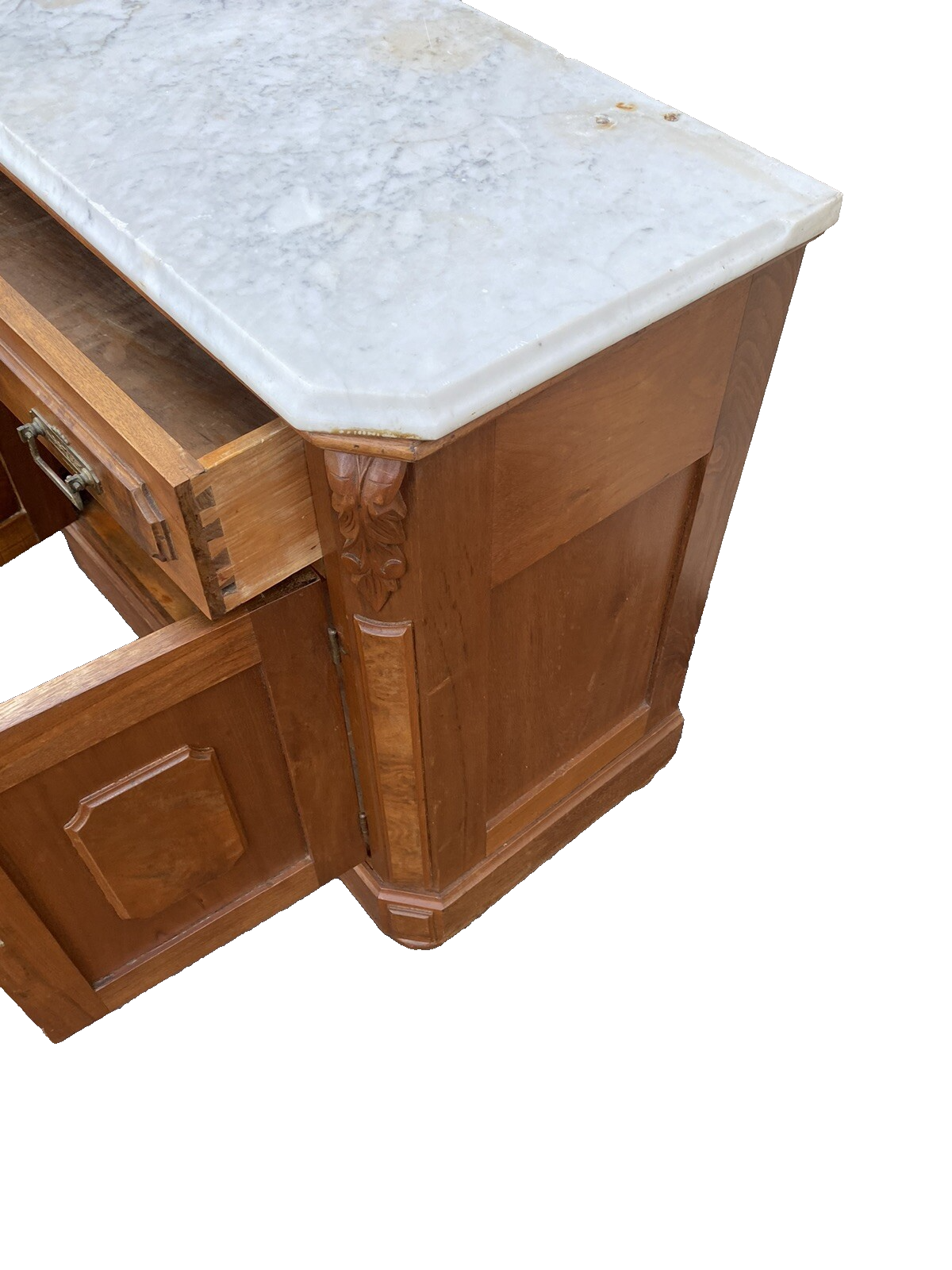 65513   Antique Walnut Marble Top Washstand Chest Stand 4 hole