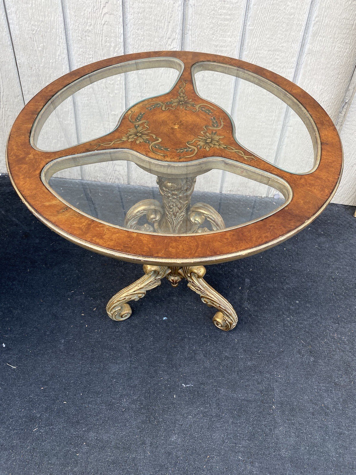 64780 Decorator Hand Painted Lamp Table with Glass Inserts