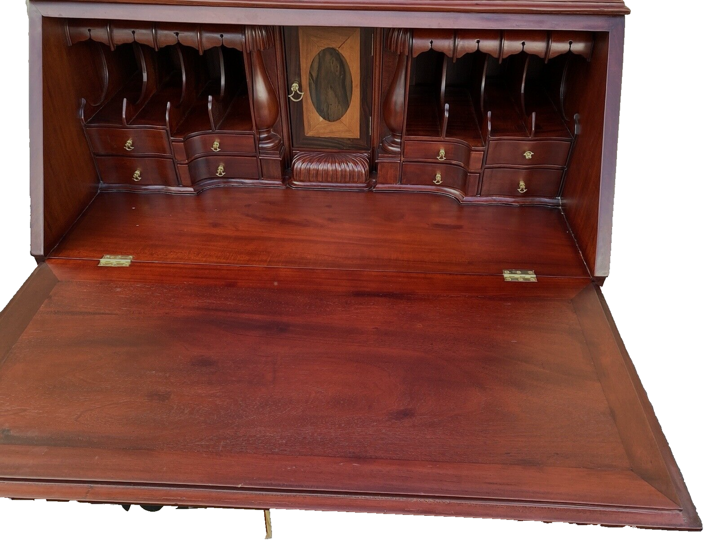 64897    Solid Mahogany 2 Piece Chippendale Secretary Desk w/ 2 Secret Drawers