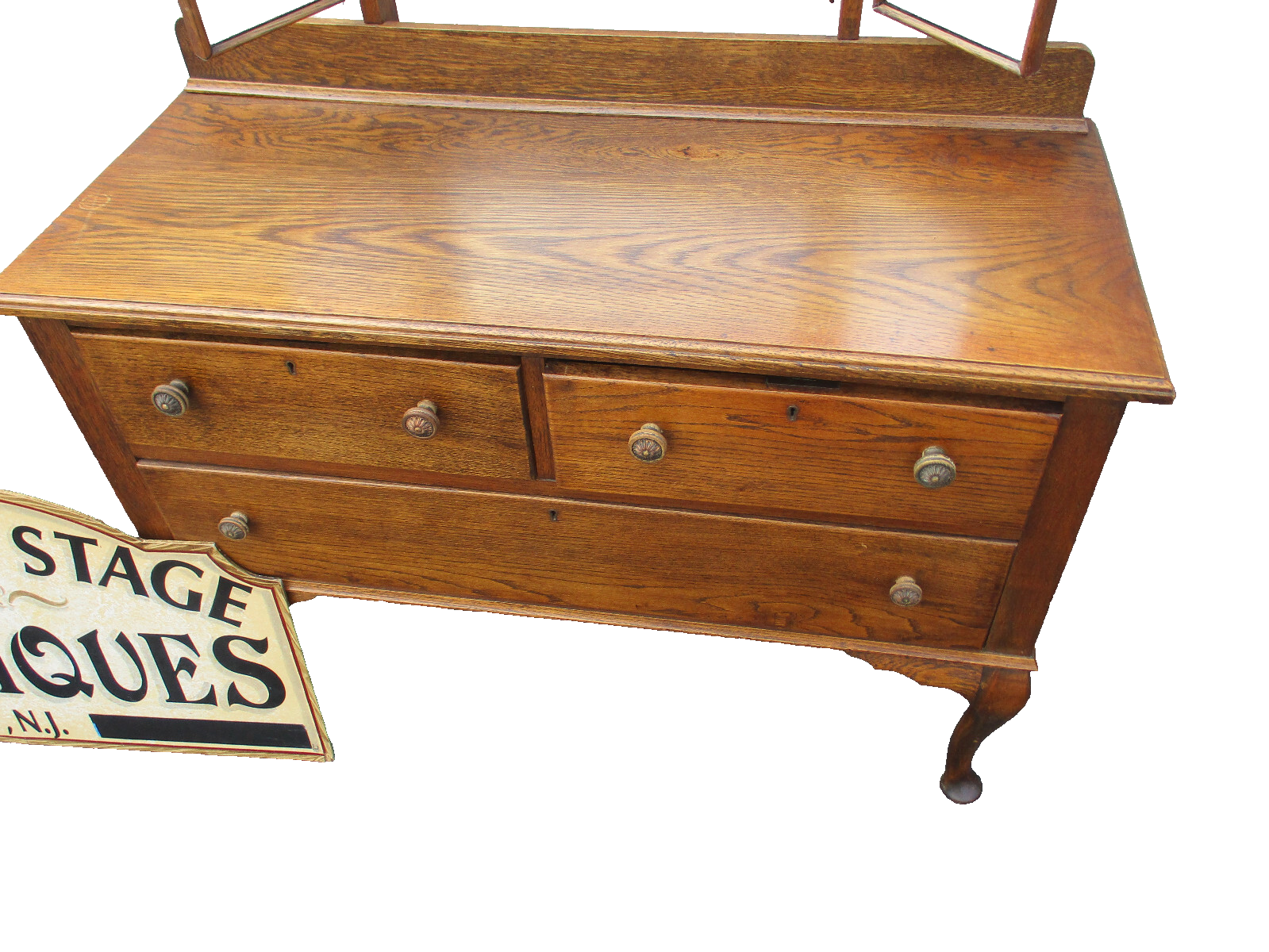 64242 Oak Vanity Desk with Tri-fold Mirrors