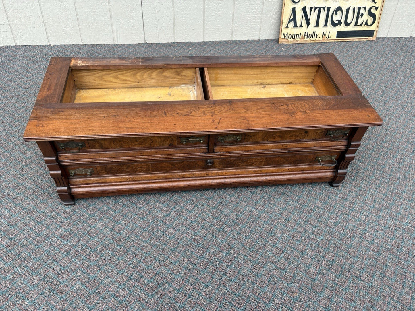 67027 Antique Walnut Victorian Bookcase Curio Cabinet