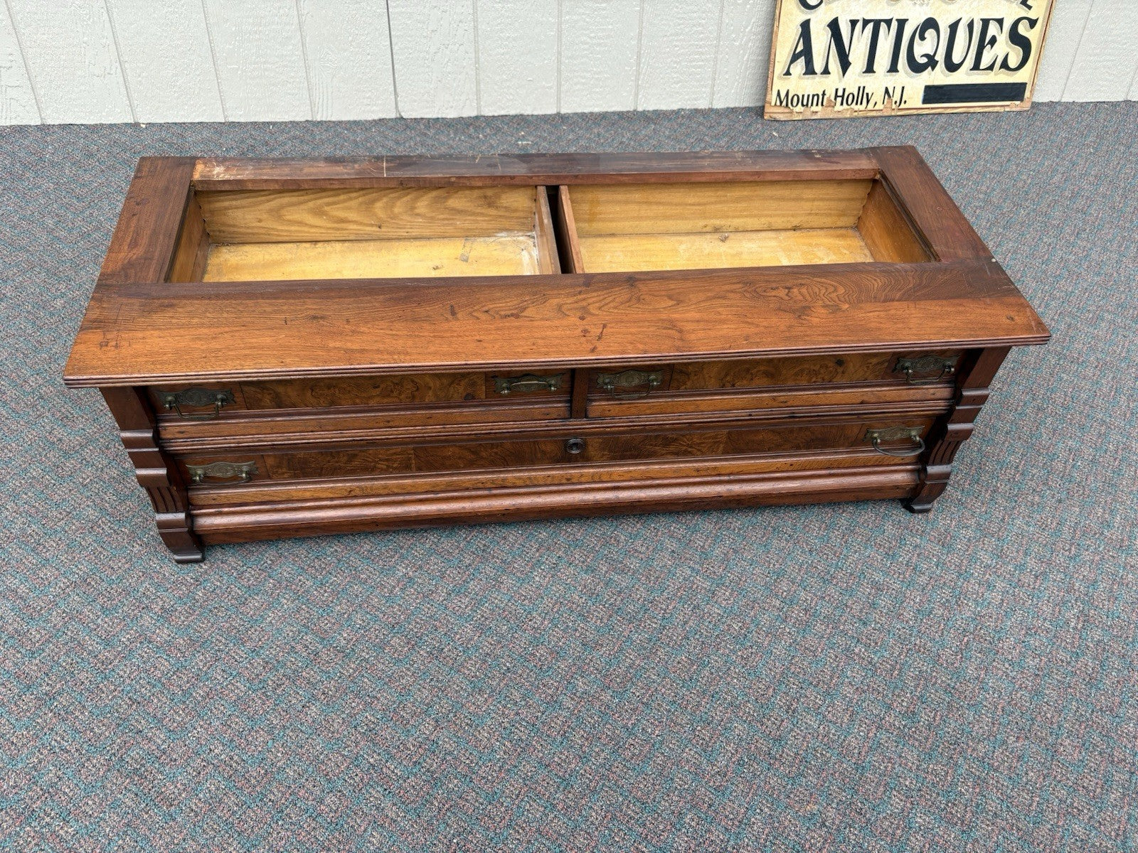 67027 Antique Walnut Victorian Bookcase Curio Cabinet