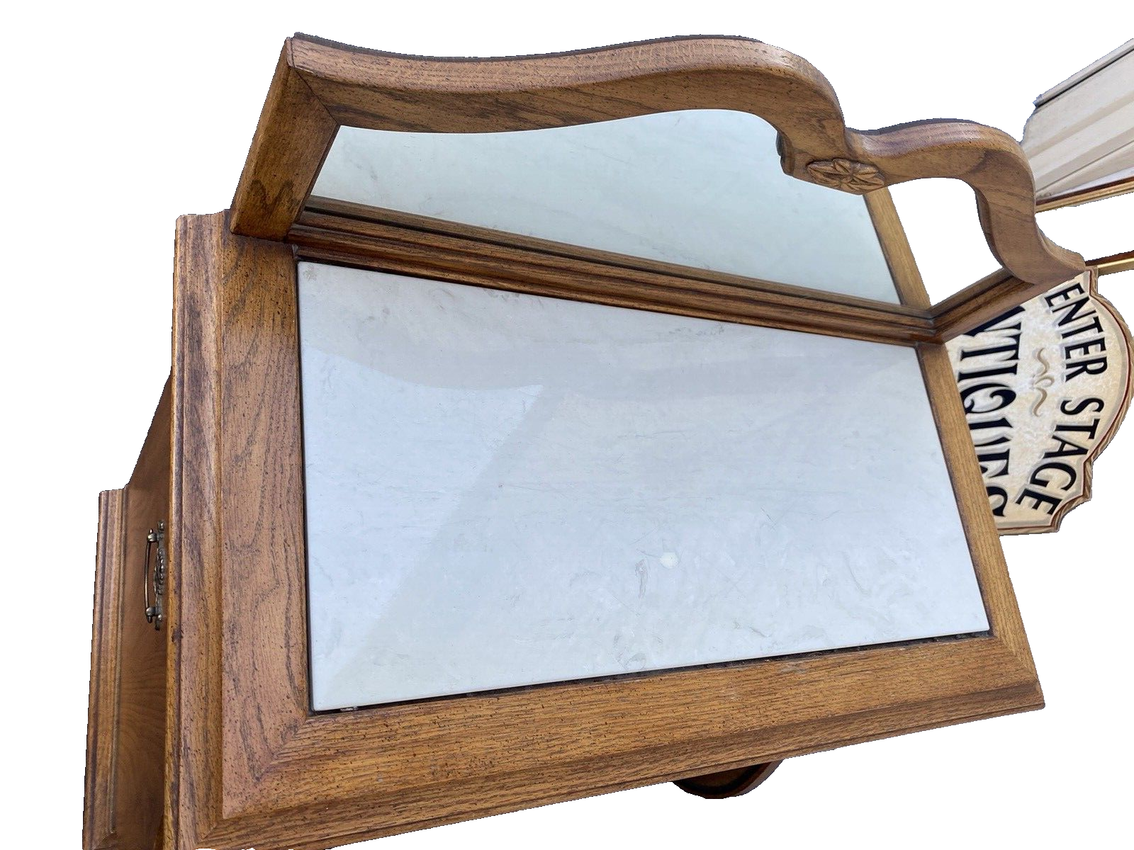 65039 Oak Marble Top Nightstand End Table with Tambor Door ROWE Furniture