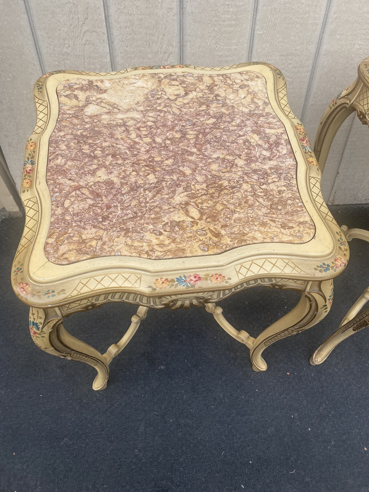 65575 Pair Decorator Marble Top Lamp Table Stand s