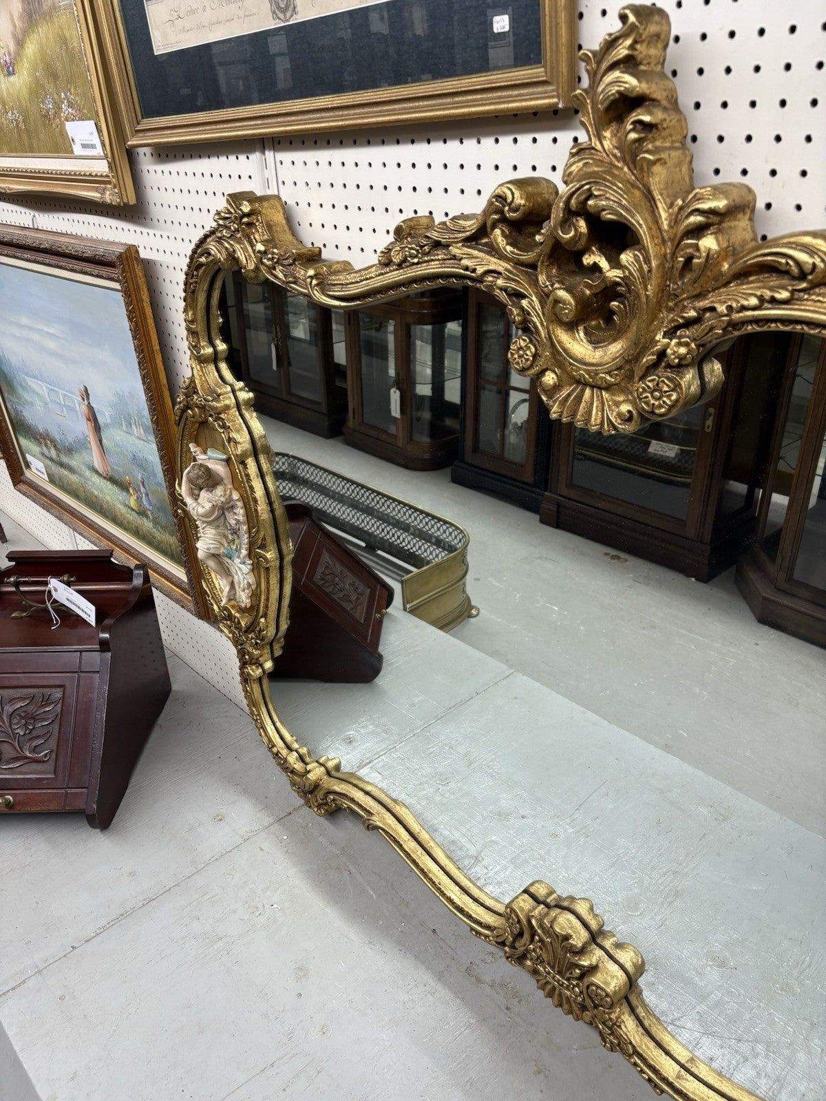 66917   Decorator Gold Mirror with Figural Plaques