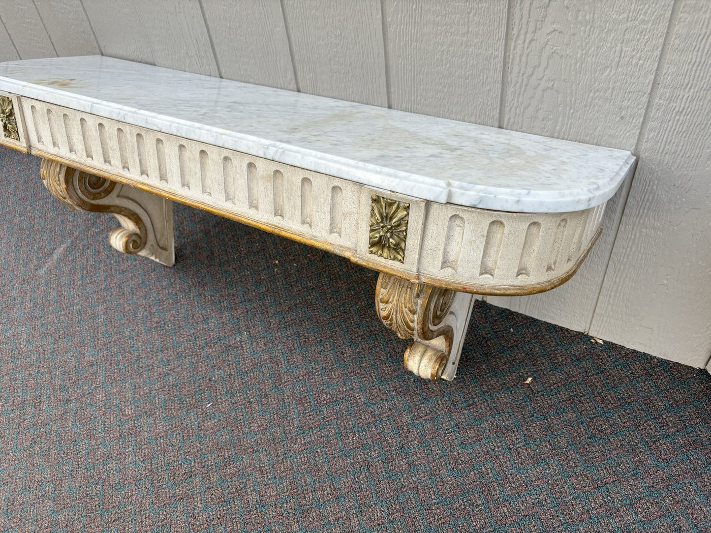 66591   Quality Wood Marble Top Wall Mantle Shelf