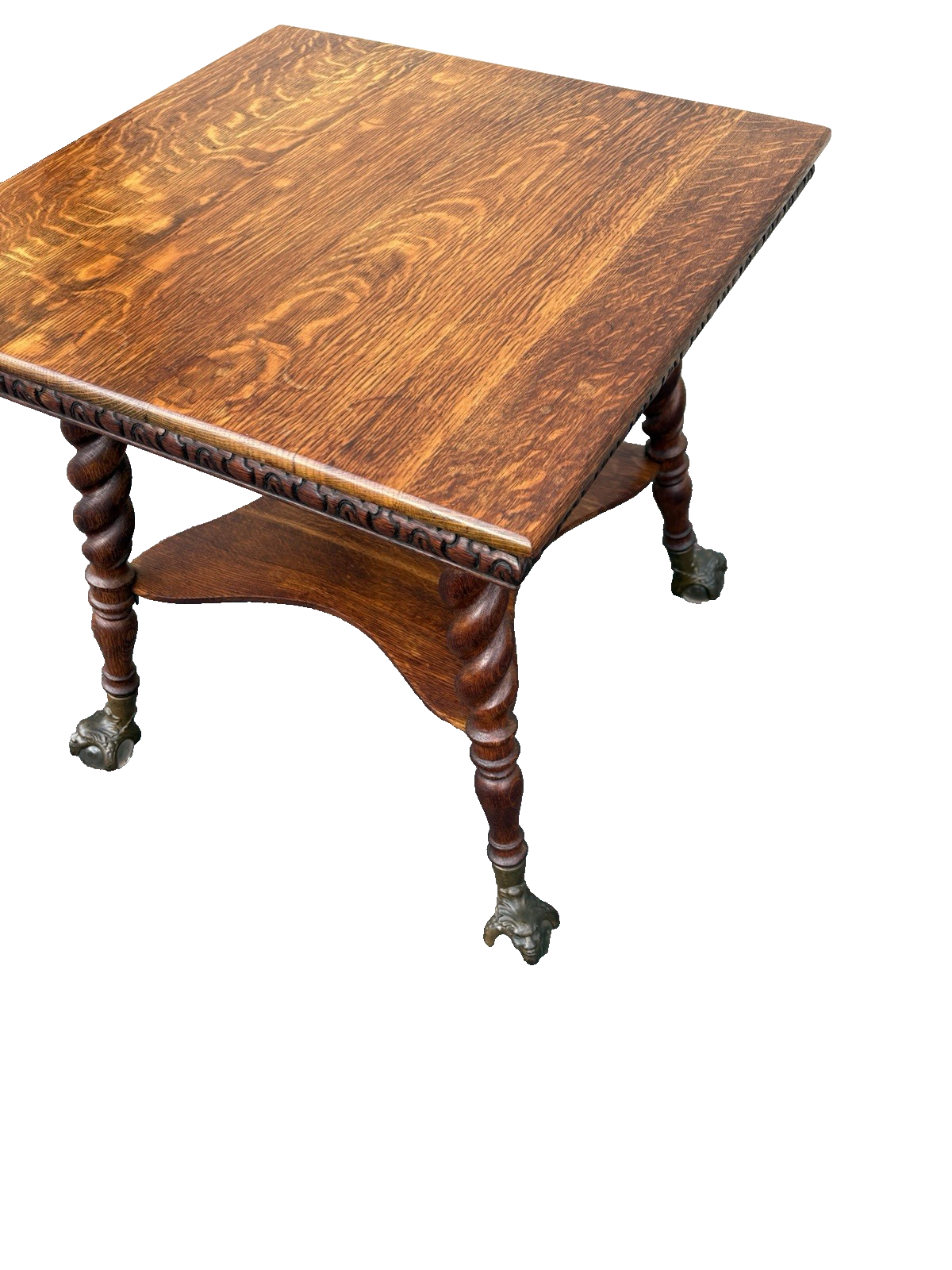 67110 Antique Victorian Oak Claw Foot Lamp Table Stand