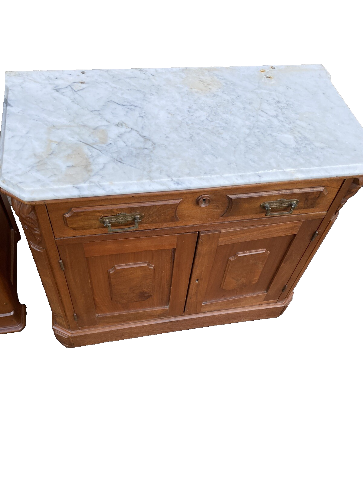65513   Antique Walnut Marble Top Washstand Chest Stand 4 hole