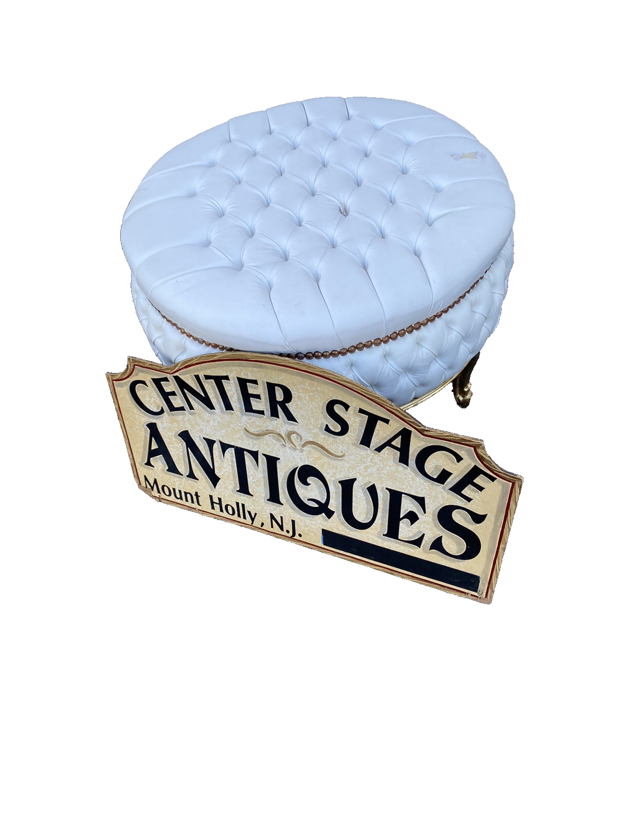 65422  Round Decorator Tufted Ottoman with Gold Legs