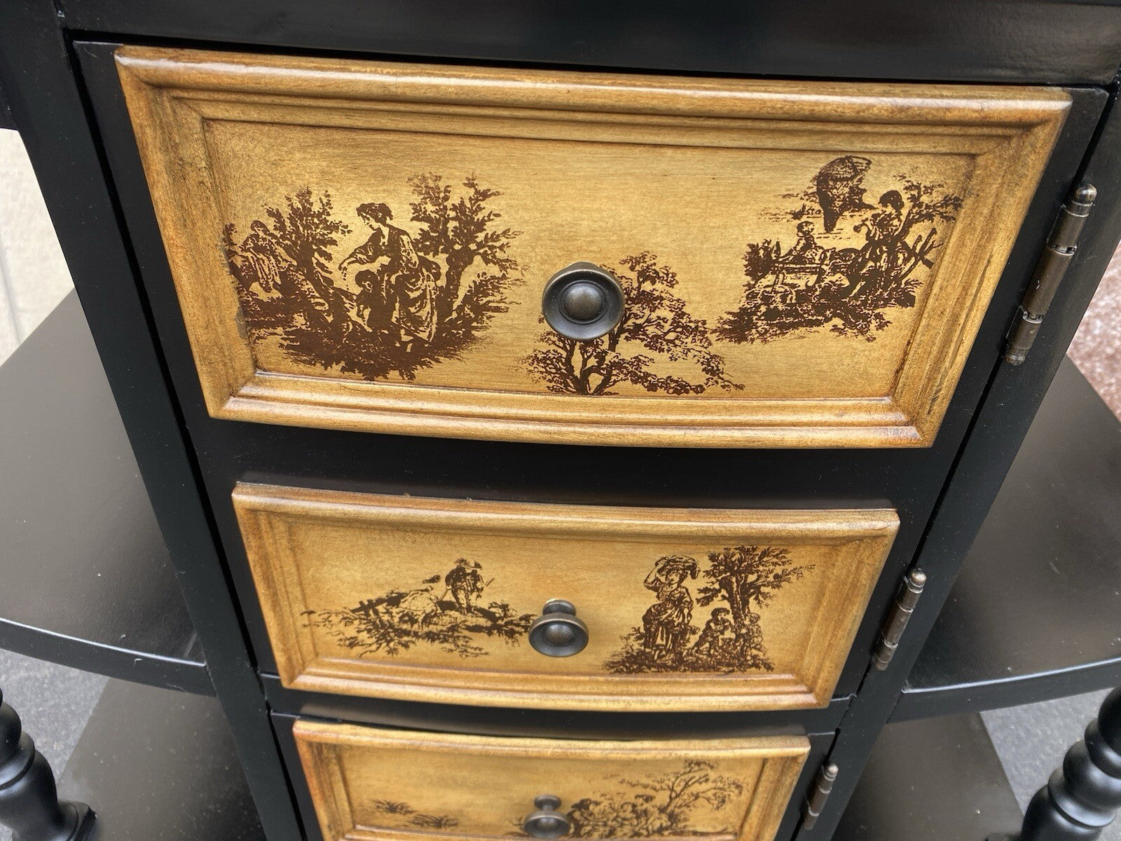 66147 Ebony Stenciled Decorator Shelf Sideboard Console Table Stand