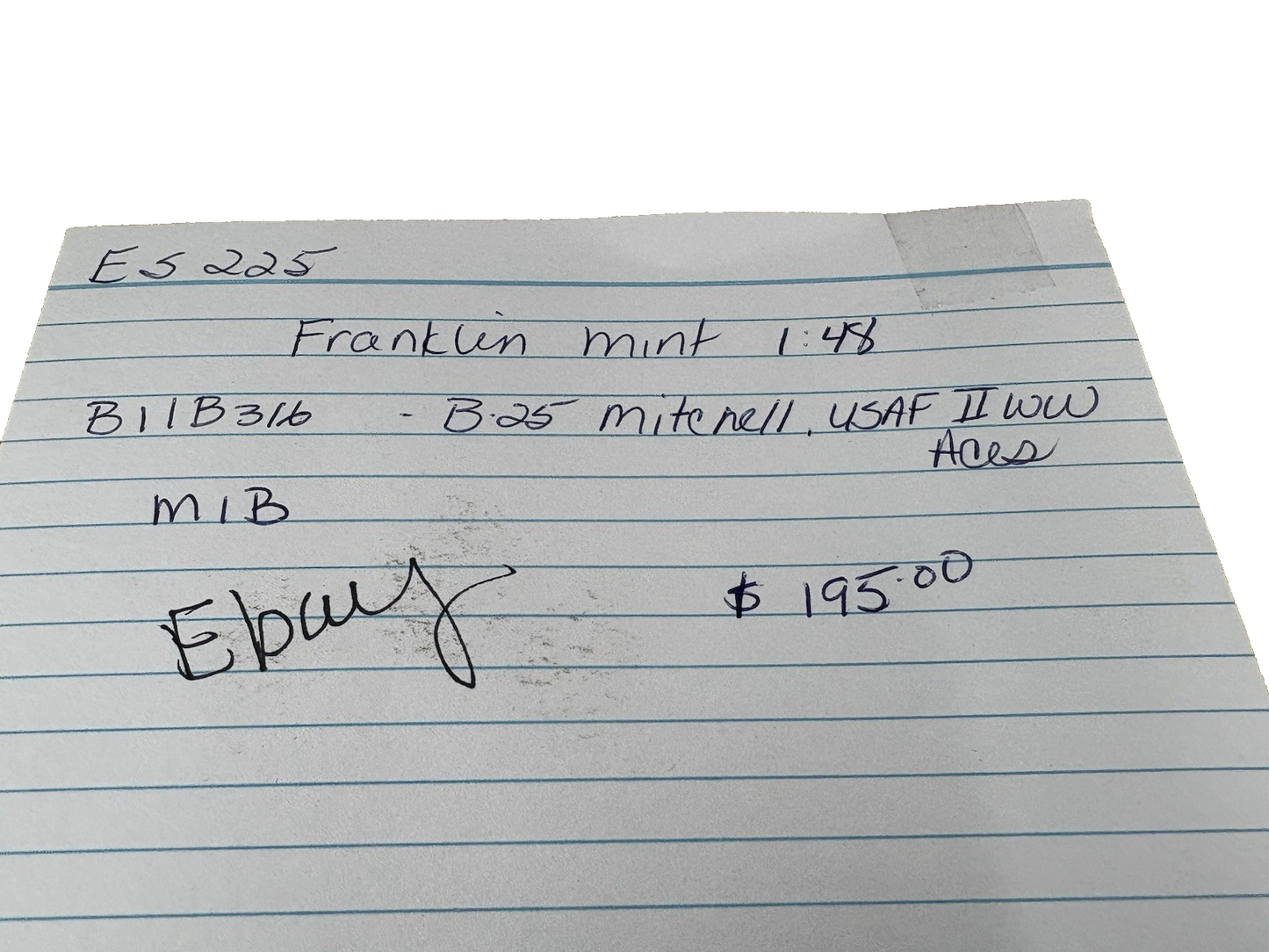 ES 225 Franklin Mint B11B316    B 25 Mitchell USAF WWII Aces MIB  Airplane