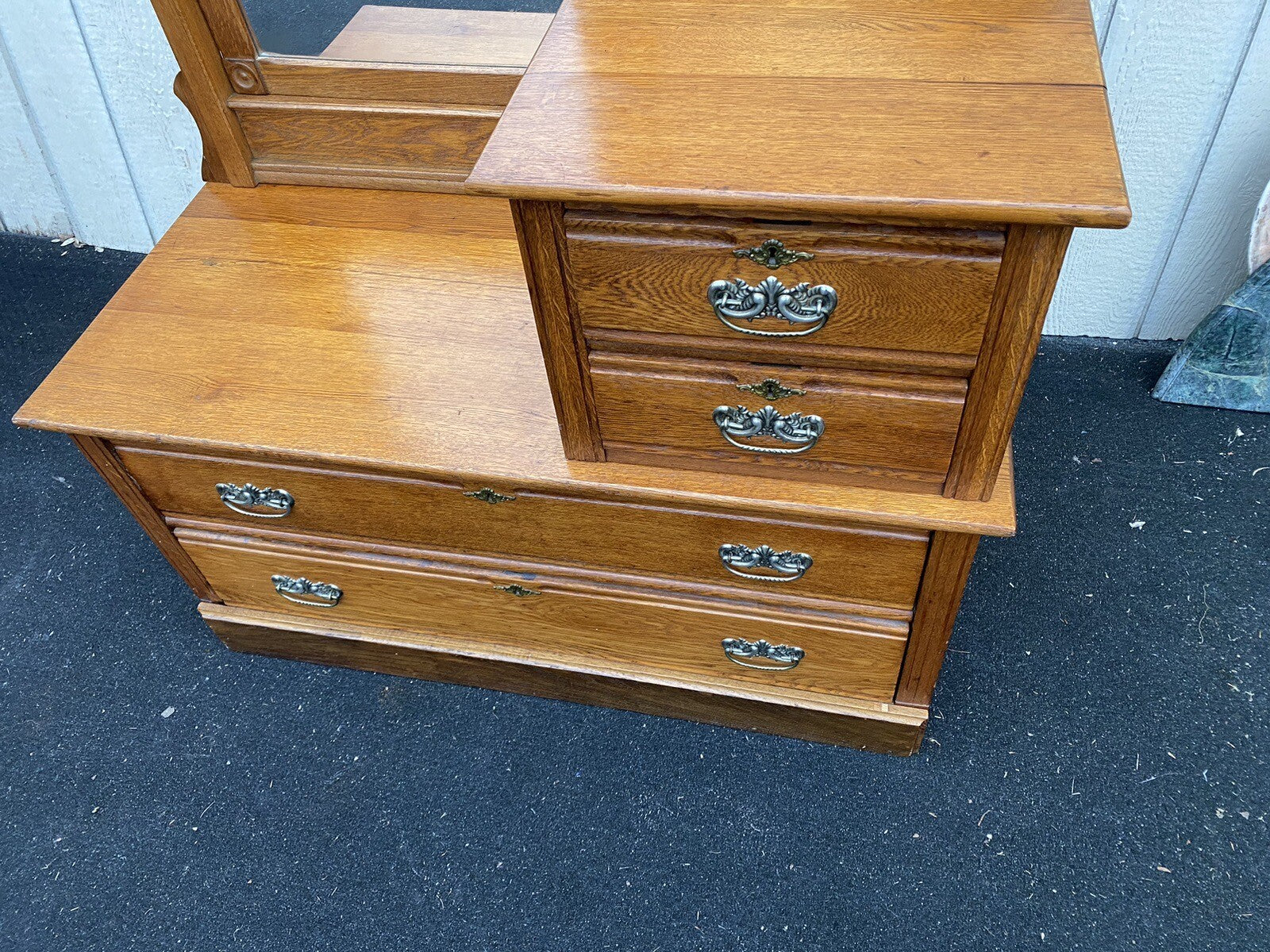 65144 Antique Victorian Oak Dresser Chest with Mirror