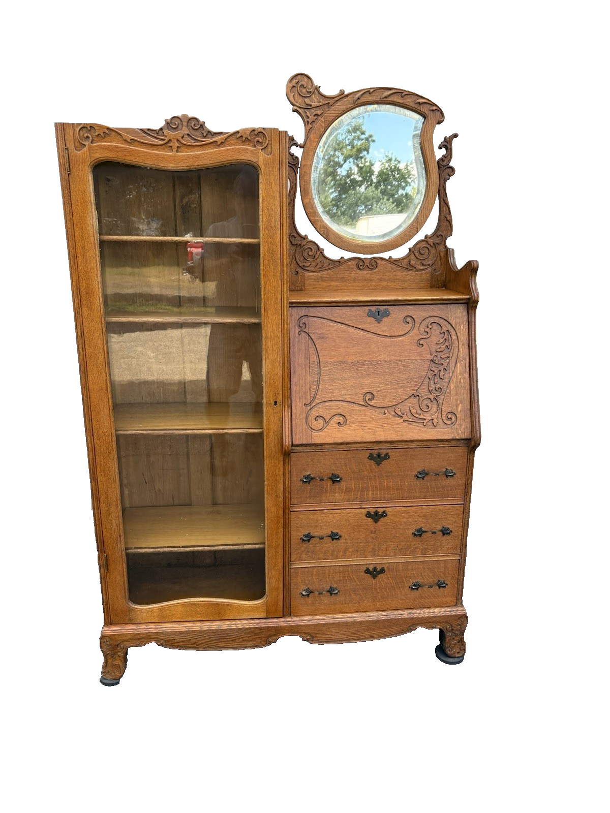 67053 Antique Victorian Oak Side By Side Desk Bookcase
