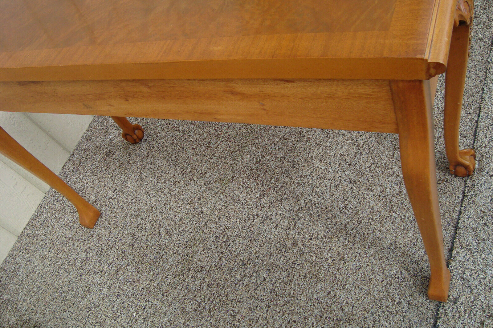 59422  Banded  and Burled Mahogany Claw Foot Library Sofa Hall Table Stand