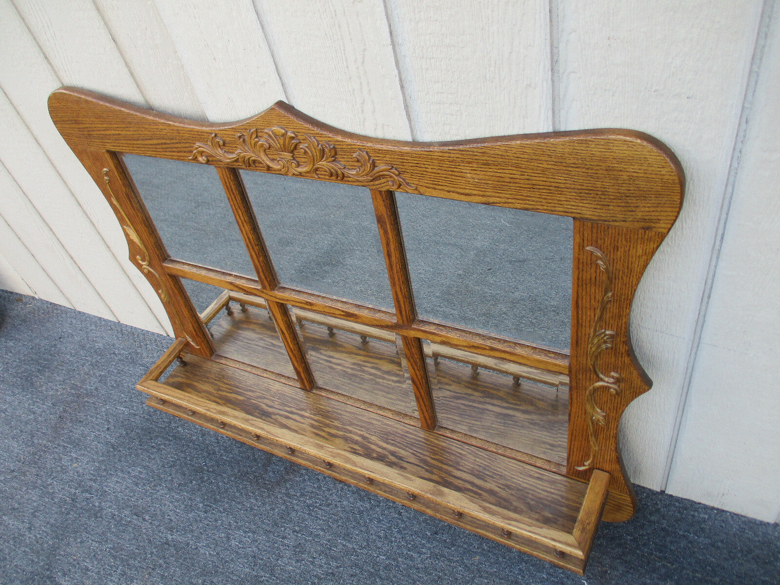 62901 Oak Whatnot Wall Curio Shelf with Beveled Mirrors