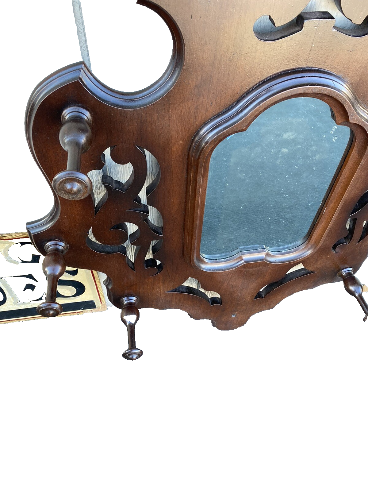 66249 Antique Walnut Victorian Wall Mirror Hat Rack Coattree