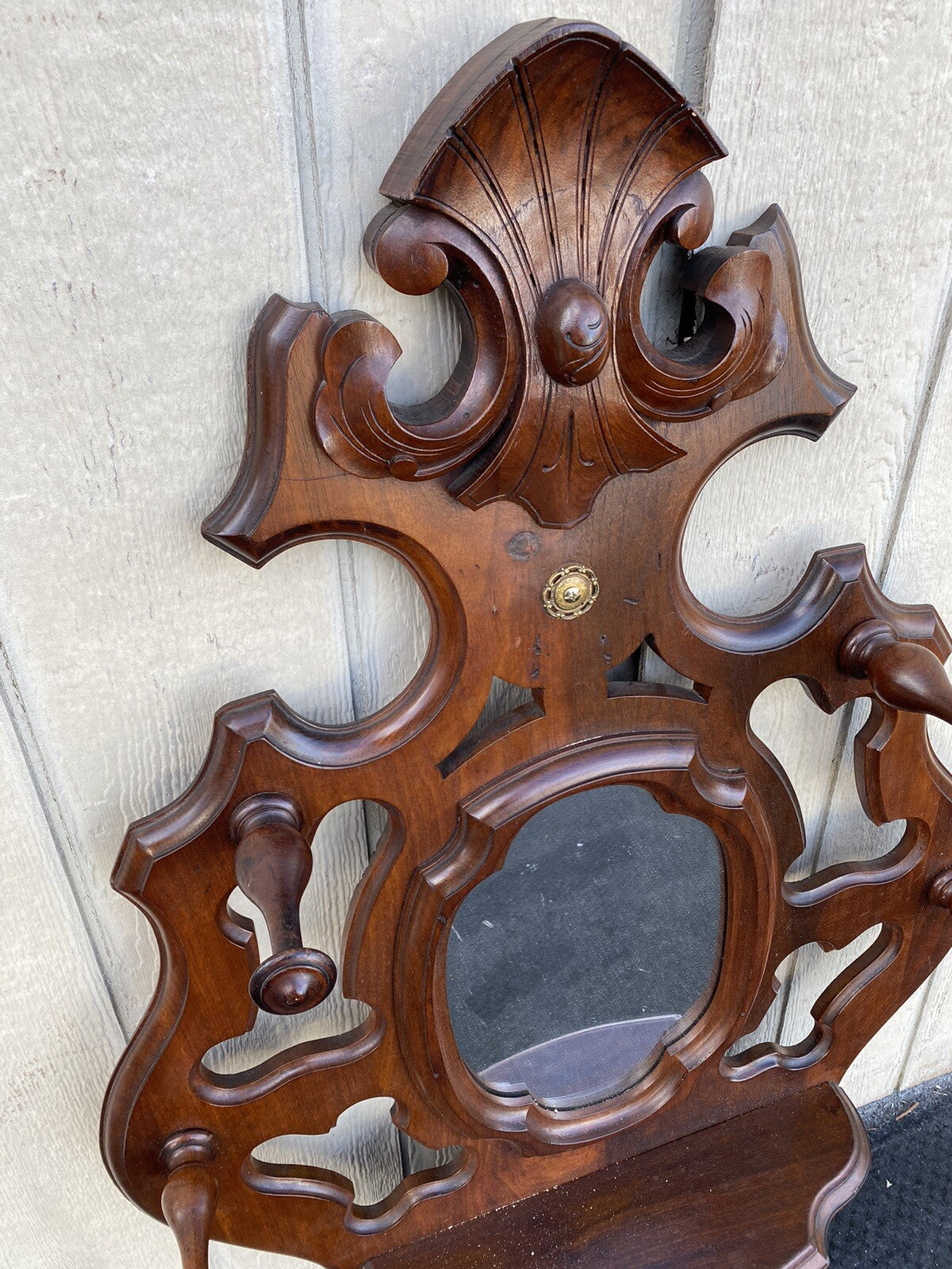 64821 Antique Victorian Walnut Hatrack Wall Mirror