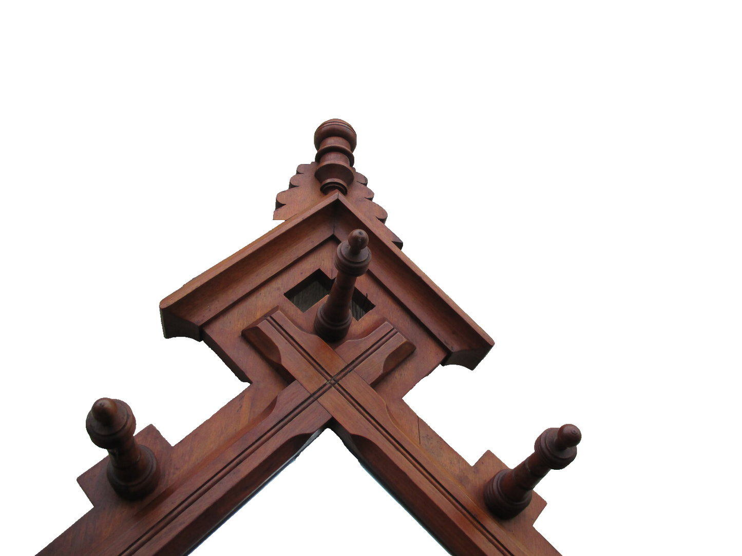 64076   Antique Victorian Walnut Hall Mirror Hat Rack Hall Mirror Umbrella Stand