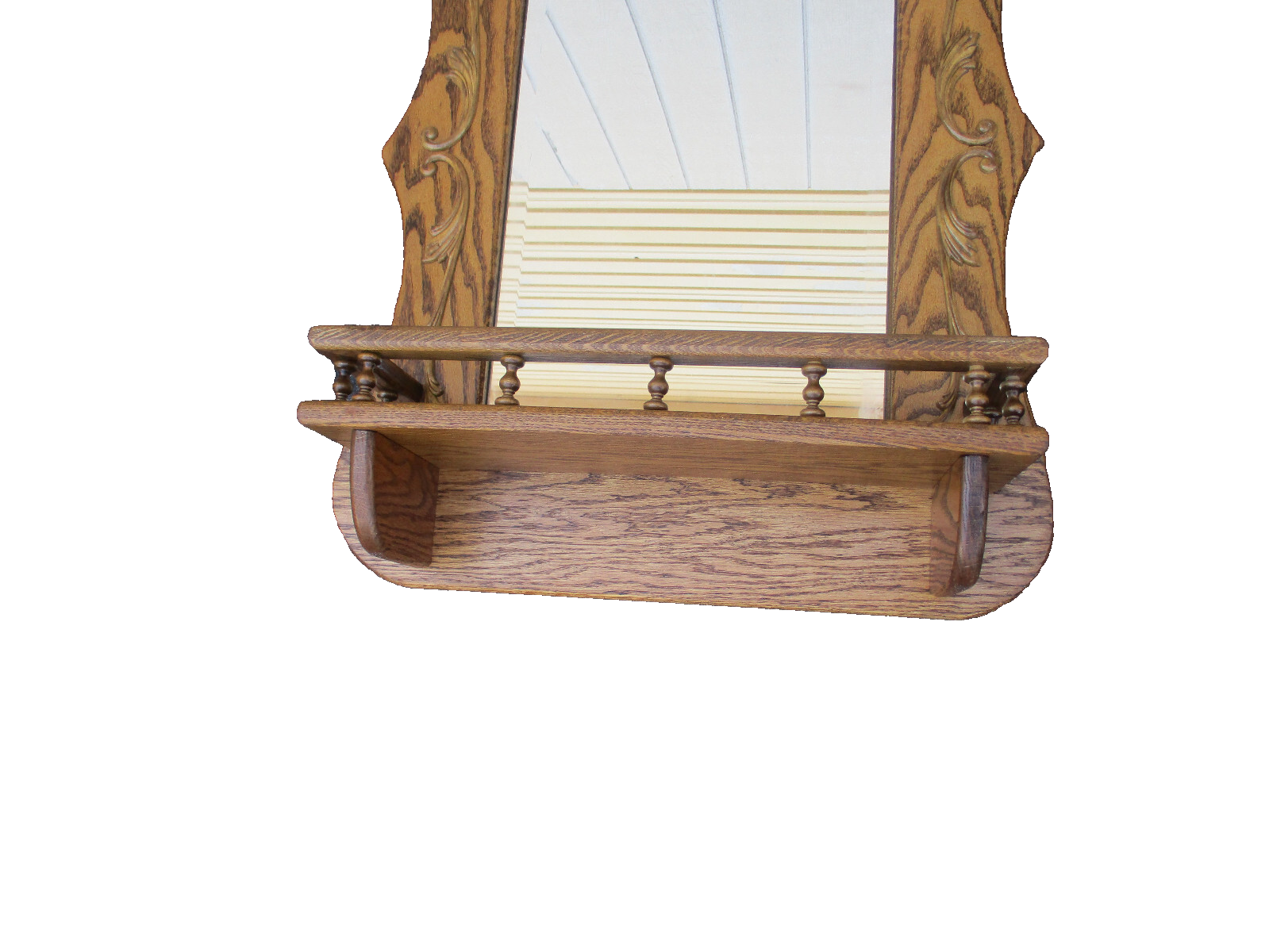 64305 Solid Oak Whatnot Wall Shelf w/ Mirror