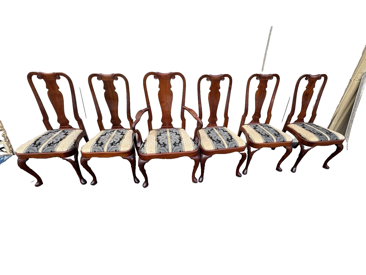 66643  Set of 6 Solid Mahogany Queen Anne Dining Chair s