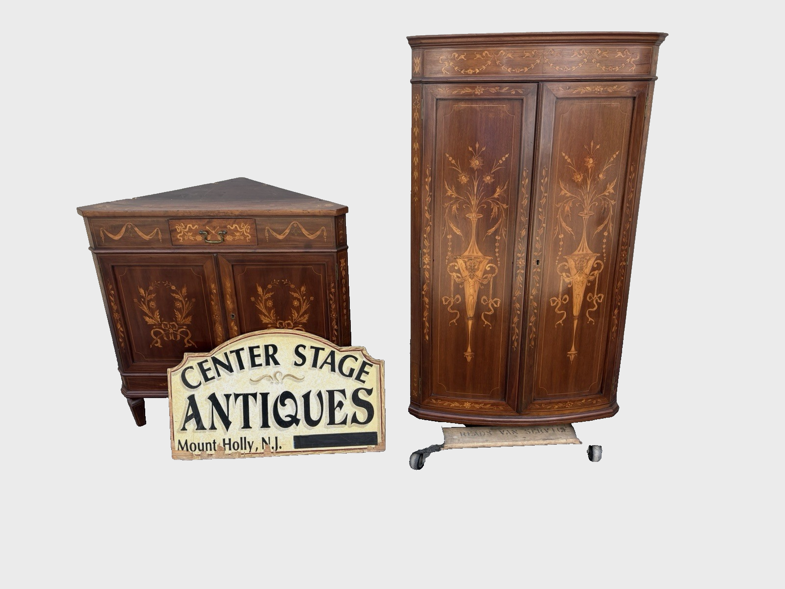 66982 Antique Custom Hand Made  Mahogany  Corner Curio Cabinet