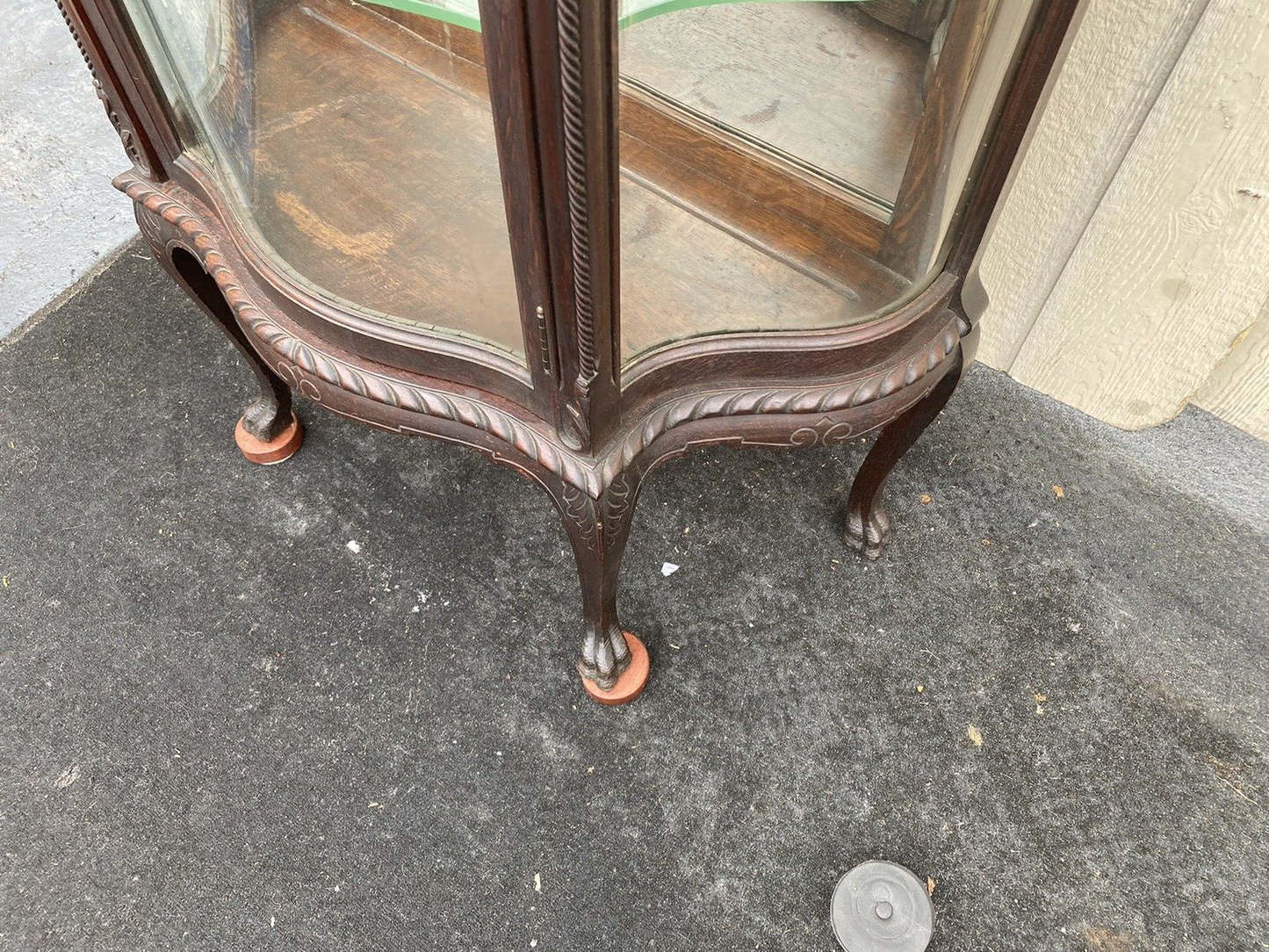 66107   Antique Victorian Oak Serpentine Curio China Cabinet