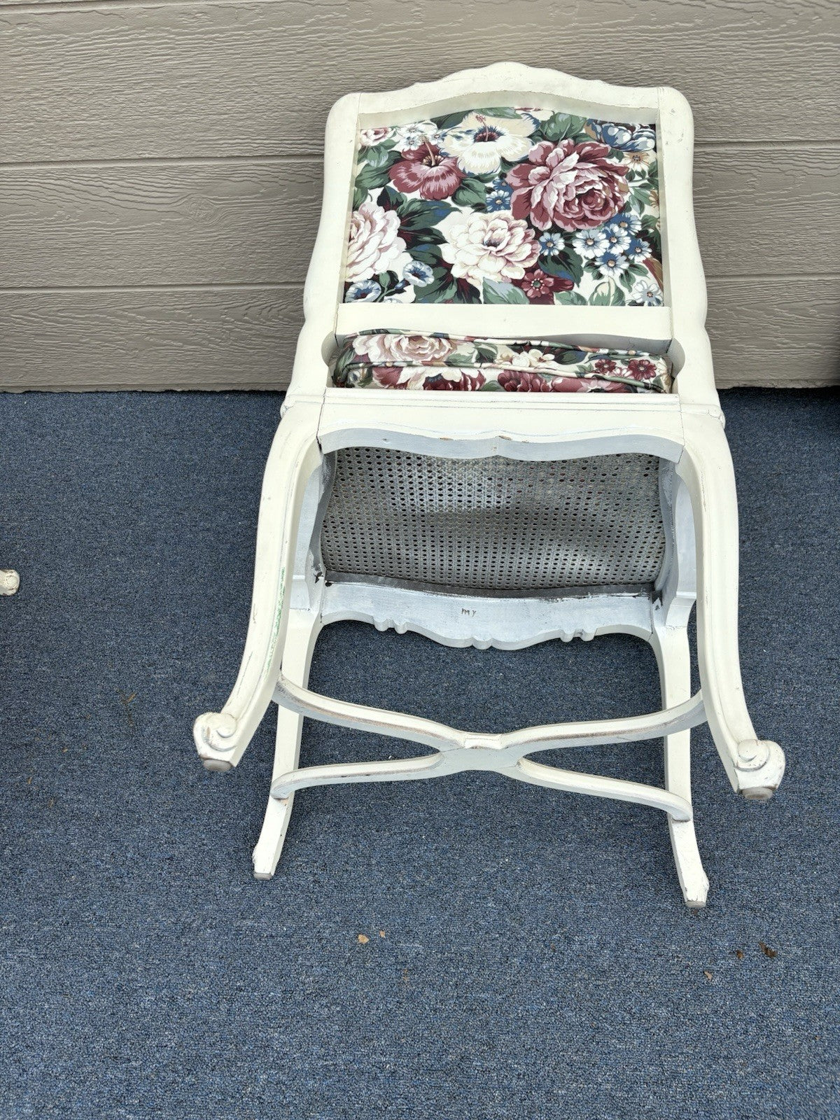 60612 PAIR of Romantic Shabby BERGERE Floral Armchairs with Factory White Finish