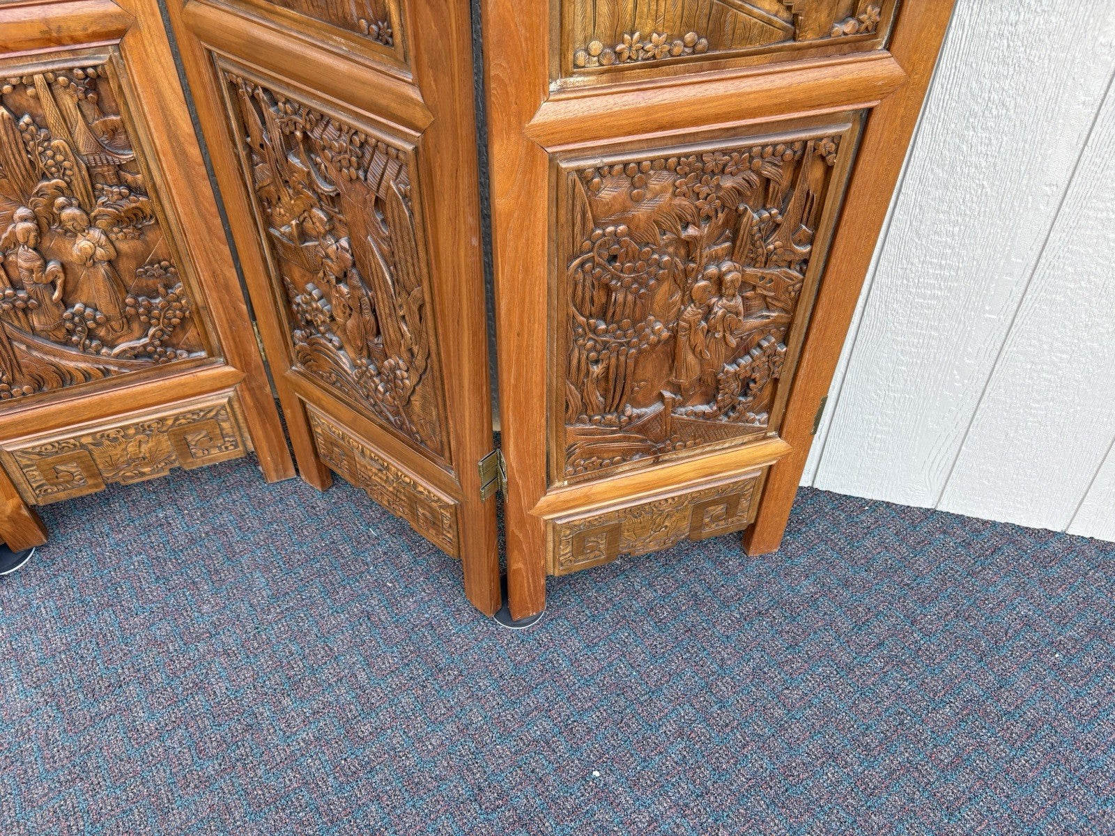 67013 Custom Hand Carved 4 Section Room Divider Screen