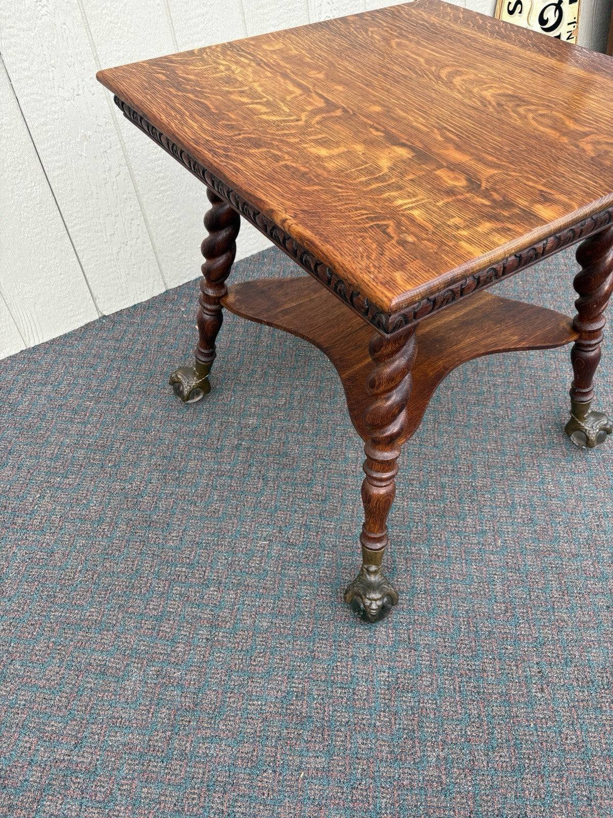 67110 Antique Victorian Oak Claw Foot Lamp Table Stand