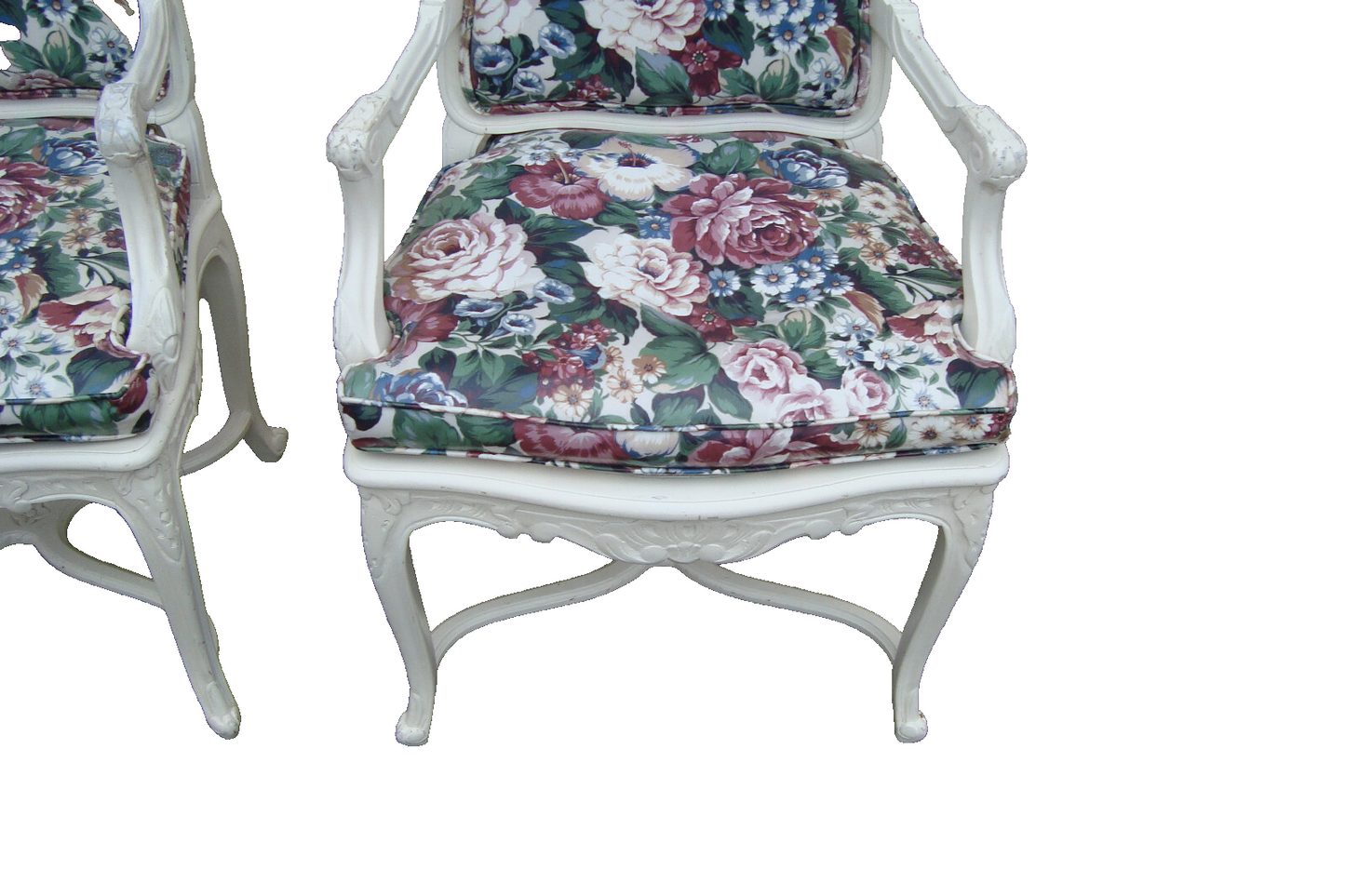 60612 PAIR of Romantic Shabby BERGERE Floral Armchairs with Factory White Finish