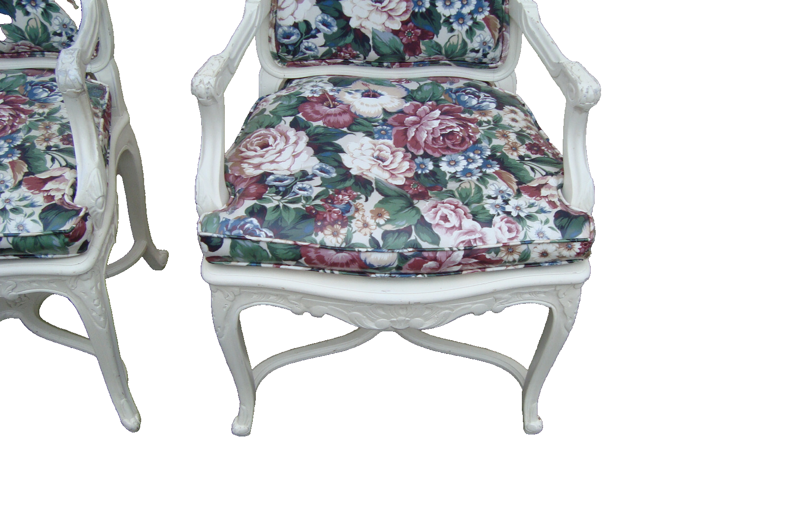60612 PAIR of Romantic Shabby BERGERE Floral Armchairs with Factory White Finish