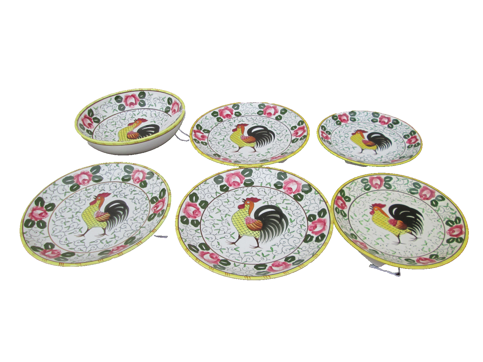 COLSW:  ROOSTER & ROSES PY  29 pieces Plates Bowls Salt Box Cup + Saucers