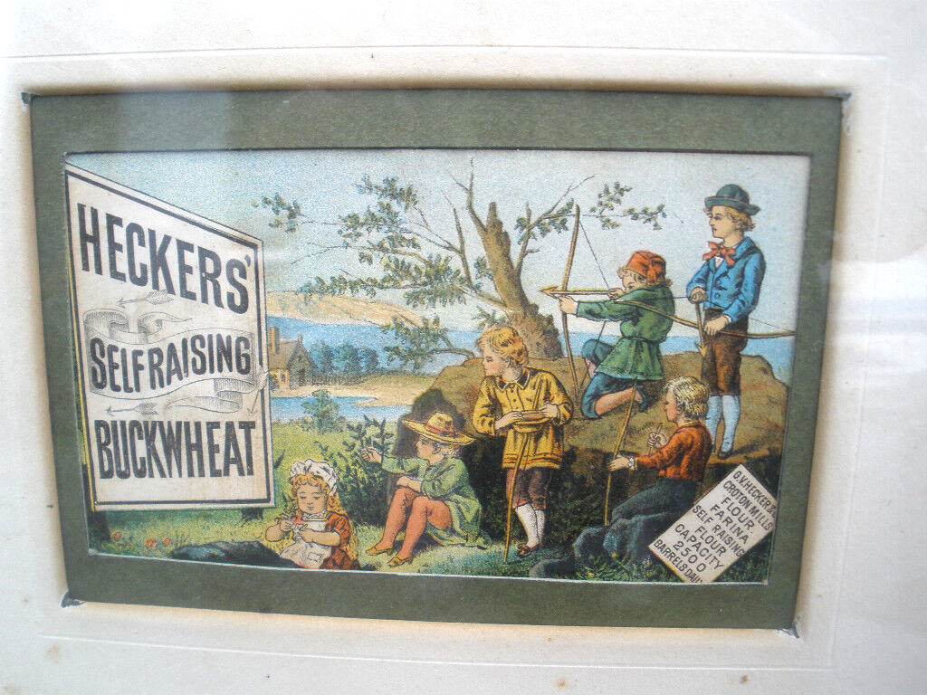 COL WW -  VINTAGE FRAMED ADVERTISING PRINT "HECKERS' SELFRAISING  BUCKWHEAT"