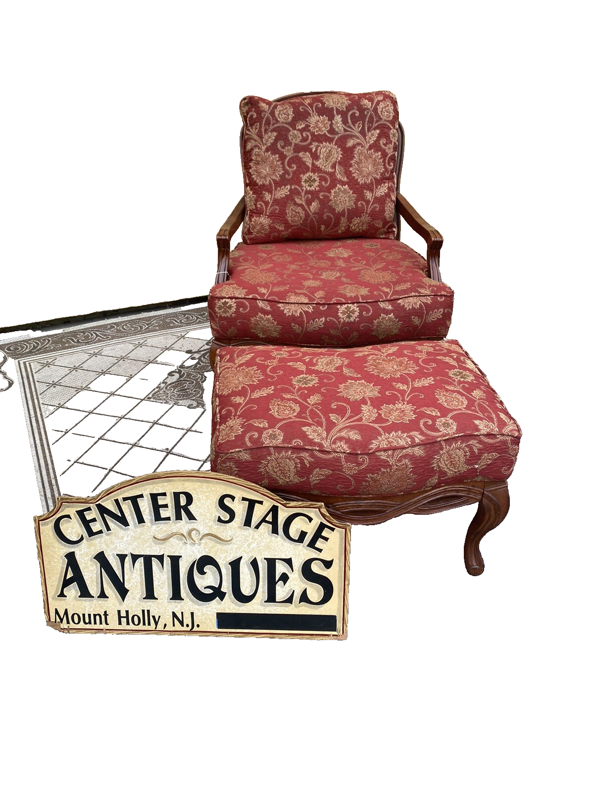 65401   Mealeys Furniture French Country Bergere Armchair w/ Stool